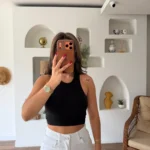32941 HALTER YAKA LYOCELL PAMUK CROP - SİYAH