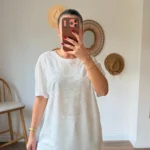 GÜPÜR KAPLAMA YAZI TAŞLI SALAŞ PAMUK TİŞÖRT - BEYAZ