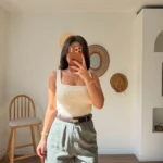 ARKA BEL LASTİK CEPLİ KEMERLİ KETEN ŞORT - HAKİ