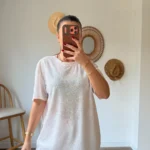 GÜPÜR KAPLAMA YAZI TAŞLI SALAŞ PAMUK TİŞÖRT - PEMBE