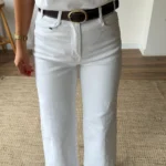 KEMERLİ BİLEK BOY WİDE LEG LİKRALI JEAN - BEYAZ