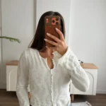 BİSİKLET YAKA ÖN DİKİŞ VOLANLI UZUN KOL İNCE PAMUK TRİKO BLUZ - EKRU