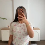 ÇİÇEK DESENLİ KISA KOL VİSKON TRİKO BLUZ - EKRU