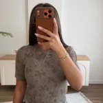 ÇİÇEK DESENLİ KISA KOL VİSKON TRİKO BLUZ - VİZON