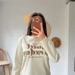 SWEET SOMEDAY BONCUK YAZI NAKIŞ UZUN KOL PAMUK TİŞÖRT - BEJ