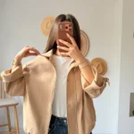 KOL AYARLI CEPLİ BEL LASTİK ASTARLI BOMBER VİSKON CEKET - CAMEL