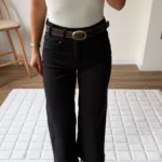 KEMERLİ BİLEK BOY WİDE LEG LİKRALI JEAN - SIYAH